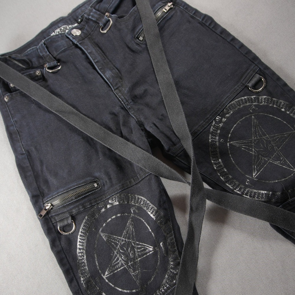 Killstar Pentagram Bondage Straps Men Pants L 25x29 Goth Metal Suspenders